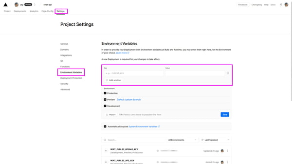 Add your environment variables to your Vercel project